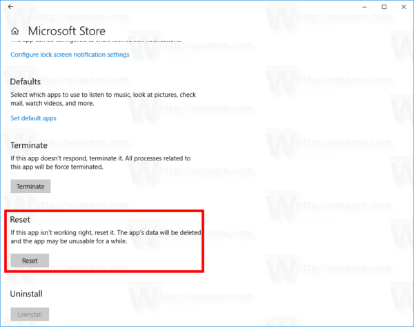 Сброс Microsoft Store в Windows 10