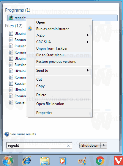 Pin Regedit To Start Menu Windows 7