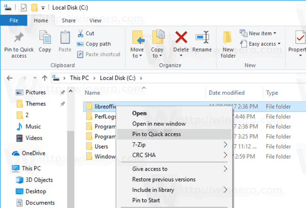 How To Remove Pin to Quick Access Context Menu in Windows 10 