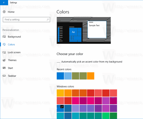 Recent Colors In Windows 10 Settings