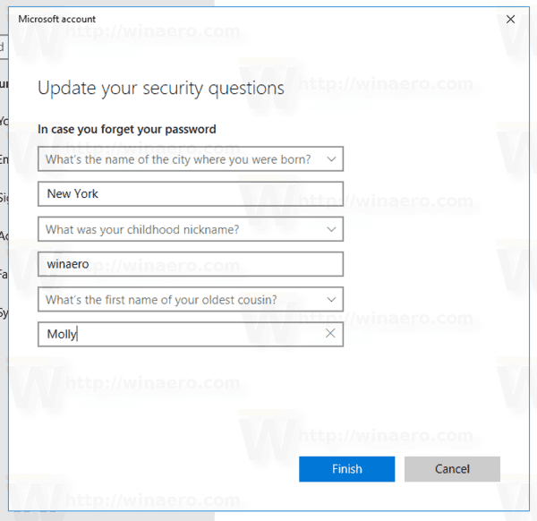 Window 10 Add Security Questions