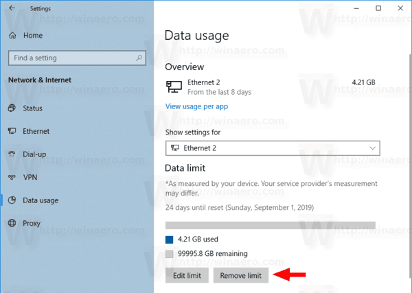 Windows 10 Remove Network Data Usage Limit