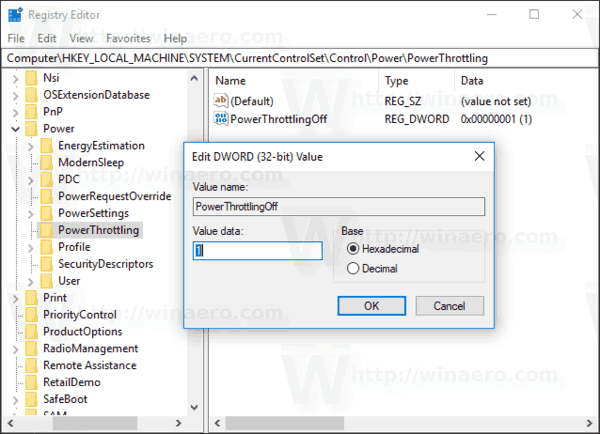Windows 10 Disable Power Throttling Tweak