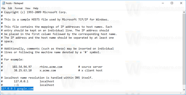 Файл редактирования хостов Windows 10
