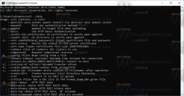 Curl Help Windows 10