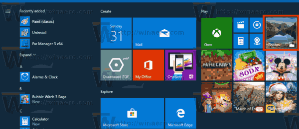 Живая плитка Photos в Windows 10