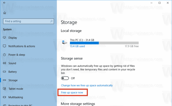 Windows 10 Free Up Space Now Link