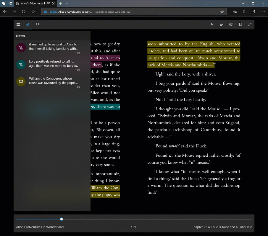 Screen recording showing the Reading View in Microsoft Edge toggling between Dark and Light modes.