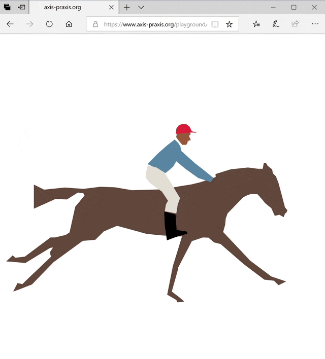 Screen recording of a web page in Microsoft Edge, displaying an animation of a cartoon horse with a rider galloping. 
