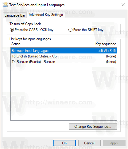 Изменить горячие клавиши для переключения раскладки клавиатуры в Windows 10 Img1