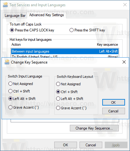 Изменить горячие клавиши для переключения раскладки клавиатуры в Windows 10 Img2