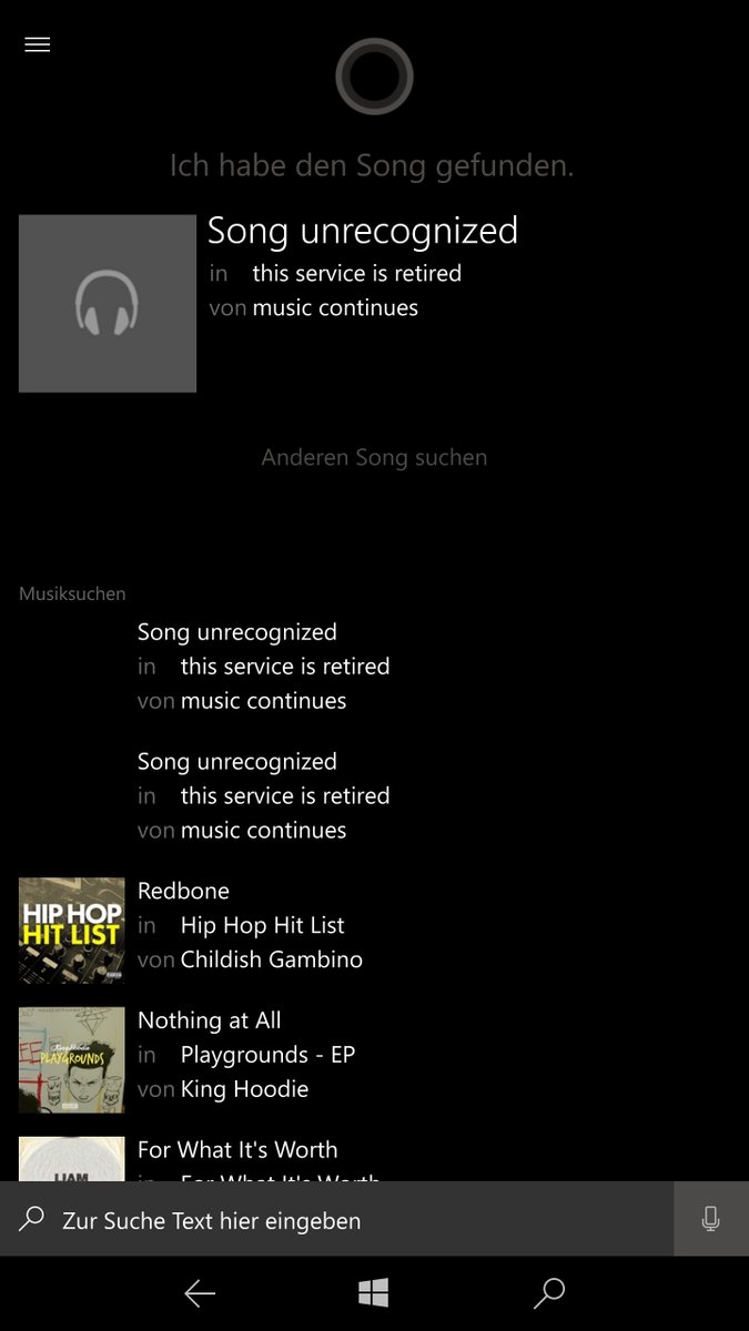Cortana Error Recognize Song