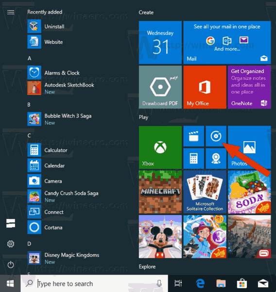 Groove Music Start Menu Icon In Windows 10