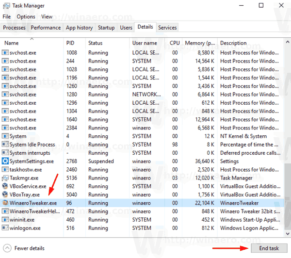 Kill A Process With Task Manager Details Tab