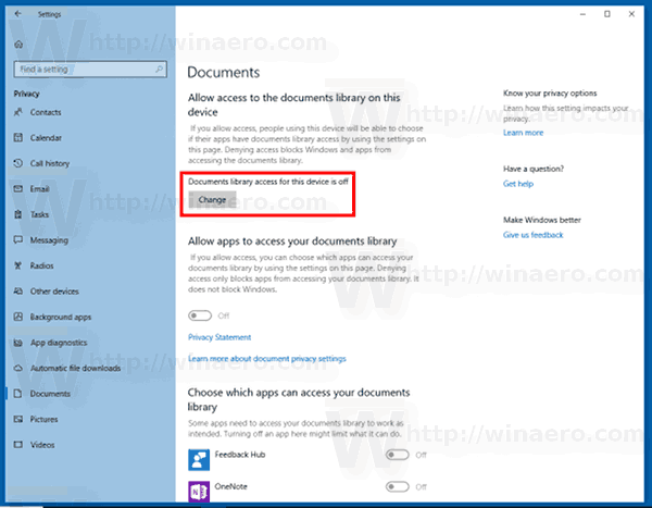 Manage Documents Access Windows 10