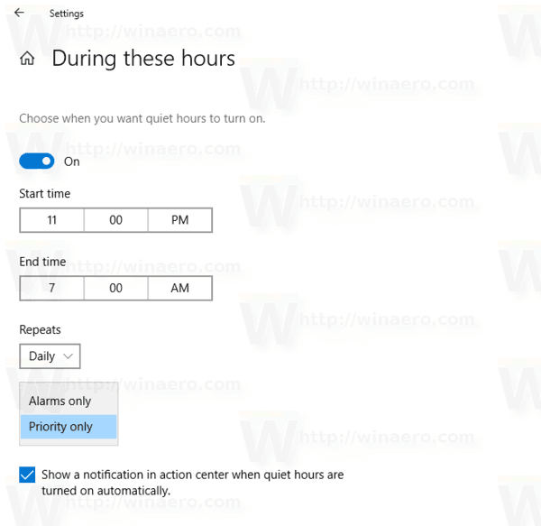 Quiet Hours Automatic Change Pirority Windows 10