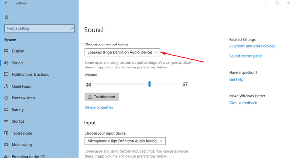 how to change audio device windows 10