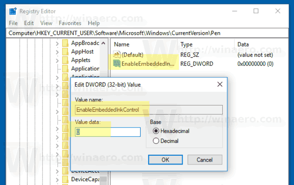 Windows 10 Disable Embedded Handwriting Panel