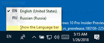 Enable Language Bar in Windows 10 (classic Language Icon)