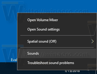 Контекстное меню значка звука Windows 10