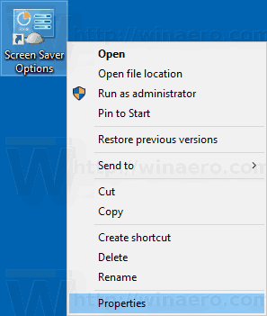 Windows 10 Screen Saver Shortcut Context Menu