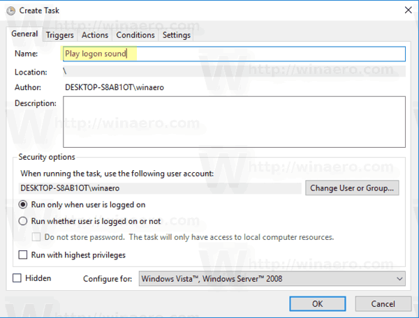 Windows 10 Установить имя задачи