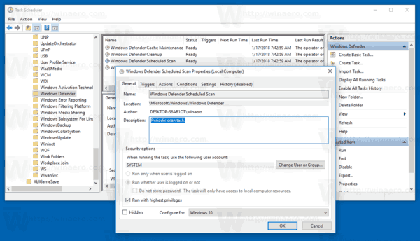 Windows Defender Scheduled Task