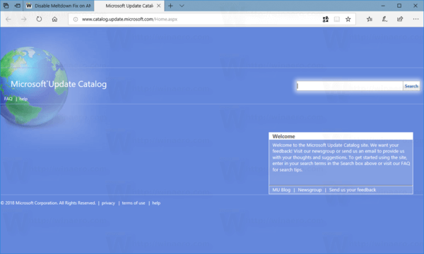 Windows Update Catalog Web Site