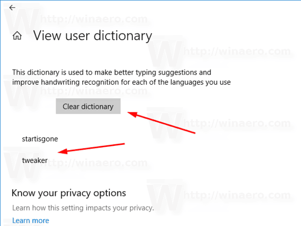 View User Dictionary Contents