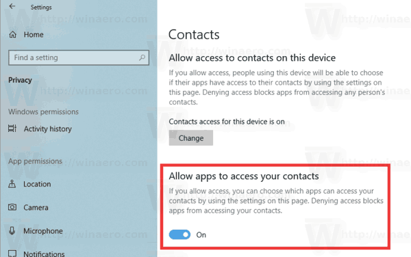 Disable Access To Contacts For All Apps
