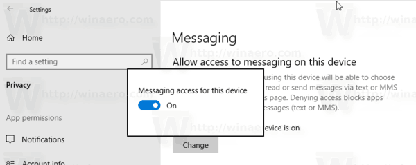Disable Access To Messaging In Windows 10