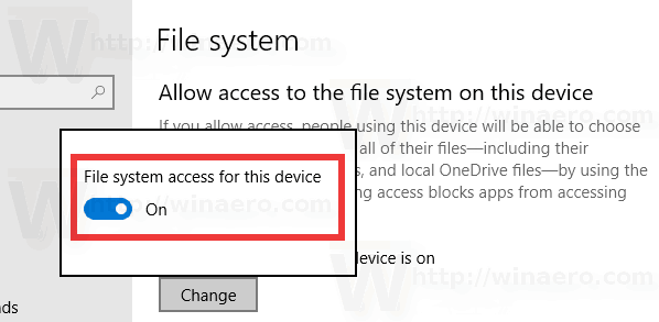 Отключить доступ приложений к файловой системе в Windows 10