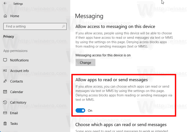 Disable App Access To Messaging In Windows 10