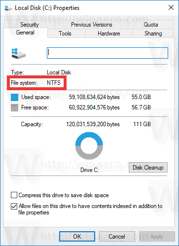 Find File System Of Drive In Windows 10