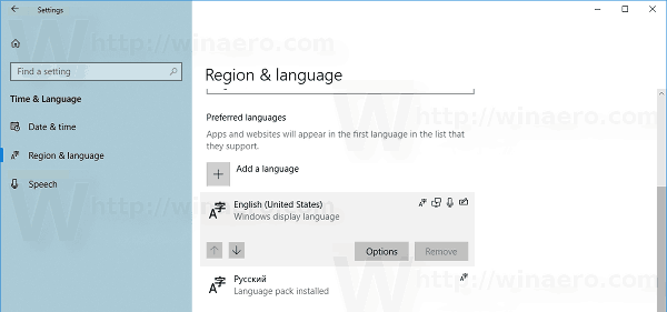 Установка языка в Windows 10 завершена