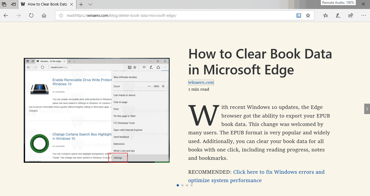 Microsoft Edge Reading View Enabled 