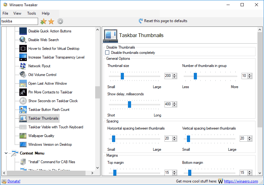 Winaero Tweaker Tweak Taskbar Thumbnails In Windows 10 