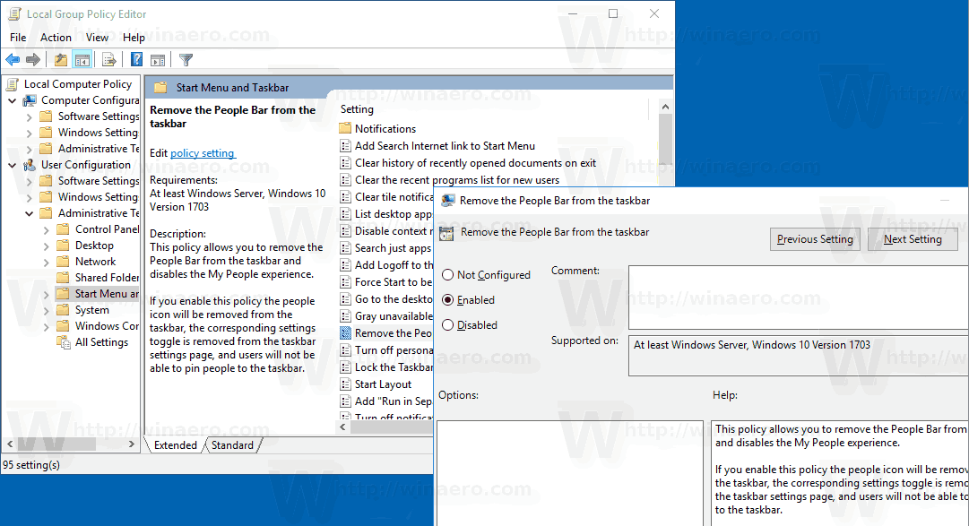 Windows 10 Disable People Bar Group Policy