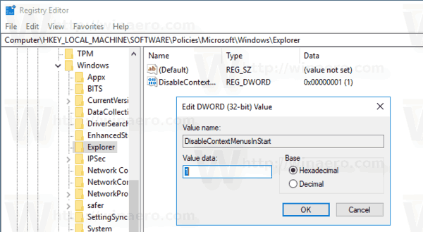 Windows 10 Отключение контекстного меню меню Пуск Настройка реестра