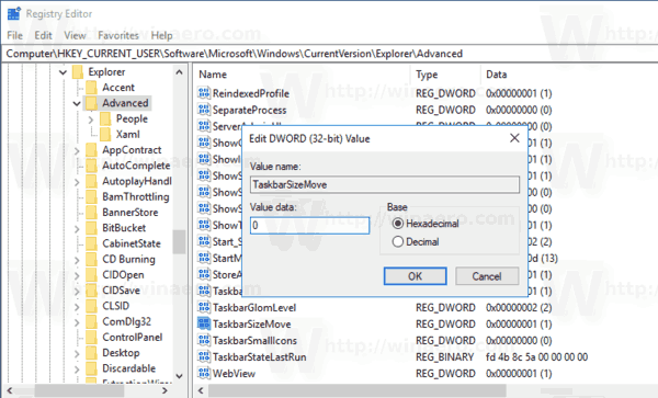 Блокировка панели задач Windows 10 в реестре