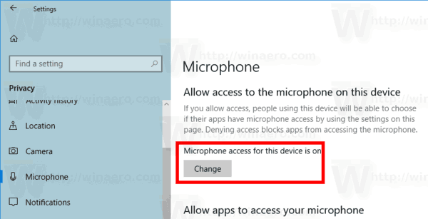 Windows 10 Microphone Access Option