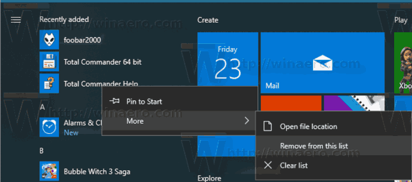 Windows 10 Recently Added Apps Remove Single Item