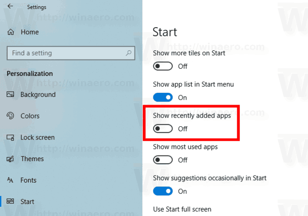 Windows 10 Remove Recently Added Apps From Start Menu