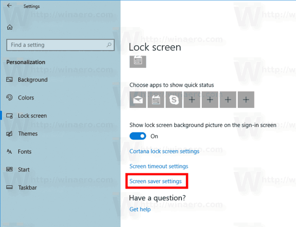 Windows 10 Screen Saver Options Link