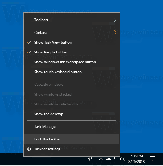 Панель задач разблокировки Windows 10