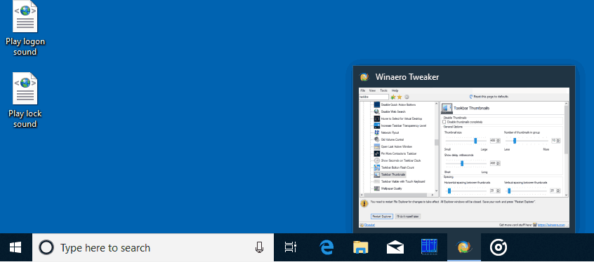 Windows 10 Change Taskbar Thumbnail Size 