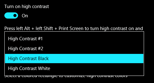 Windows 10 Choose High Contrast Theme