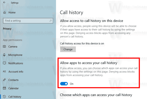 Windows 10 Disable Access To Call History For All Apps