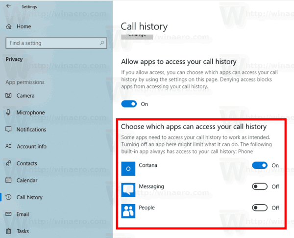 Windows 10 Disable Access To Call History For Certain Apps
