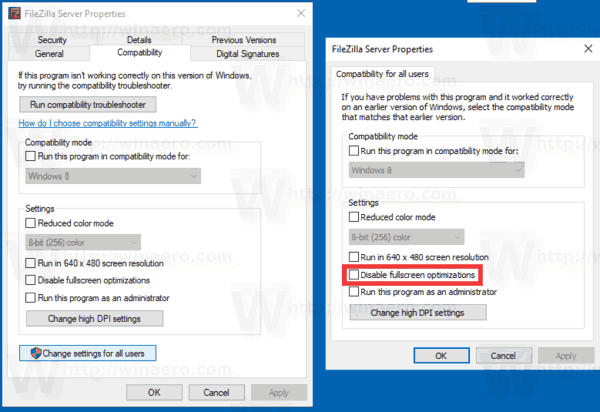 Windows 10 Disable Fullscreen Optimizations Per App All Users